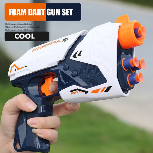 High-Powered Swift Toy Soft Bullet Blaster – Sleek White-Orange-Navy Design, Safe Foam Darts for Kids’ Outdoor Fun & Active Play,Parent-child Outdoor Battle Toy Manual Soft Bullet Gun