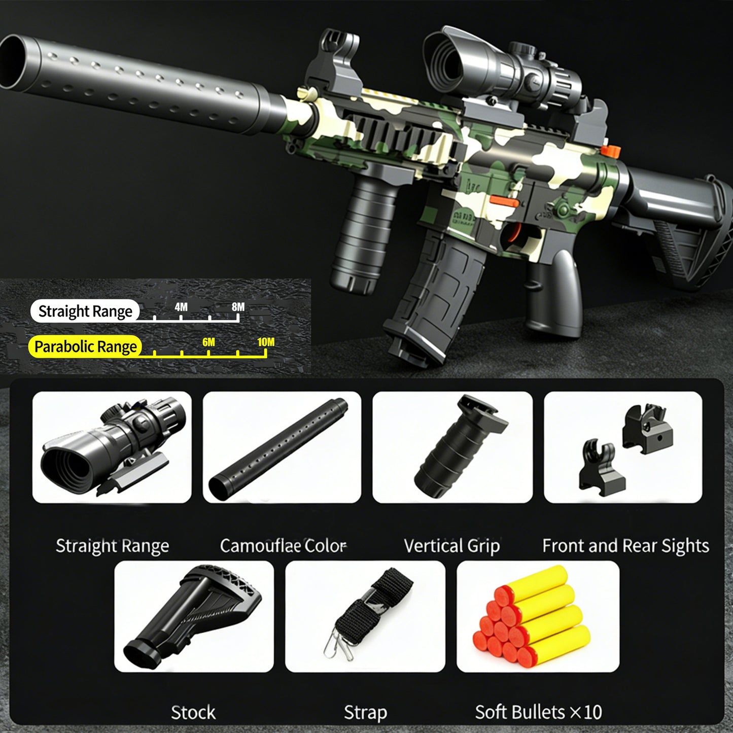 M416 Manual Downfeed Pull-Back Soft-Powder Toy Gun, Children's Single-Shot Assault Rifle, Simulation Submachine Gun,Gifts for Boys Girls Adults Age 8+