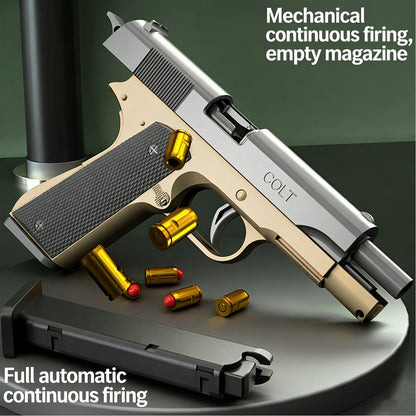Colt-Style Mechanical Full-Automatic Toy Pistol,Glock Semi-automatic Reloaded Detachable Magazine Automatic Ejector-less Soft-shell Pistol,Gifts for Boys Girls Adults Age 8+