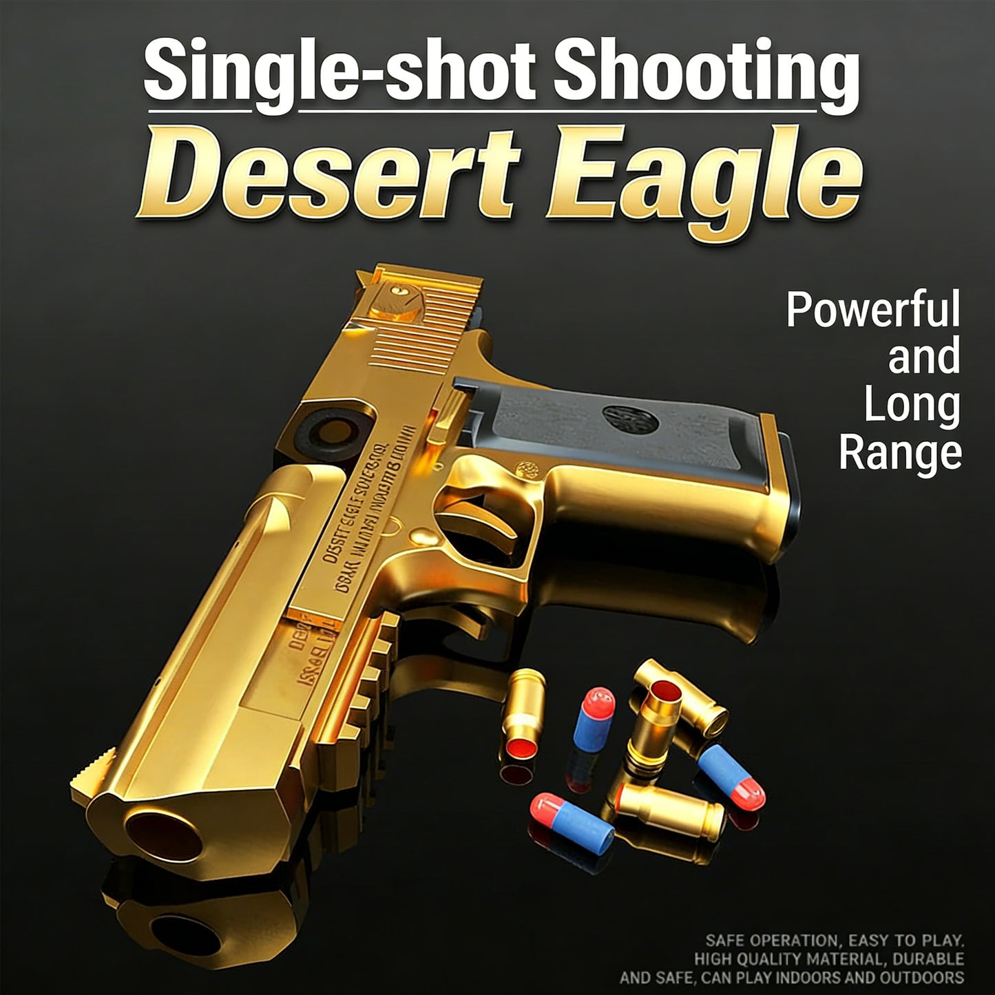 Golden Desert Eagle Shell Ejection Soft Bullet Gun – Realistic Toy Pistol with Removable Magazine, Safe Foam Bullets for Kids & Adults, Ideal for Collection, Cosplay, or Indoor Outdoor Shooting Games