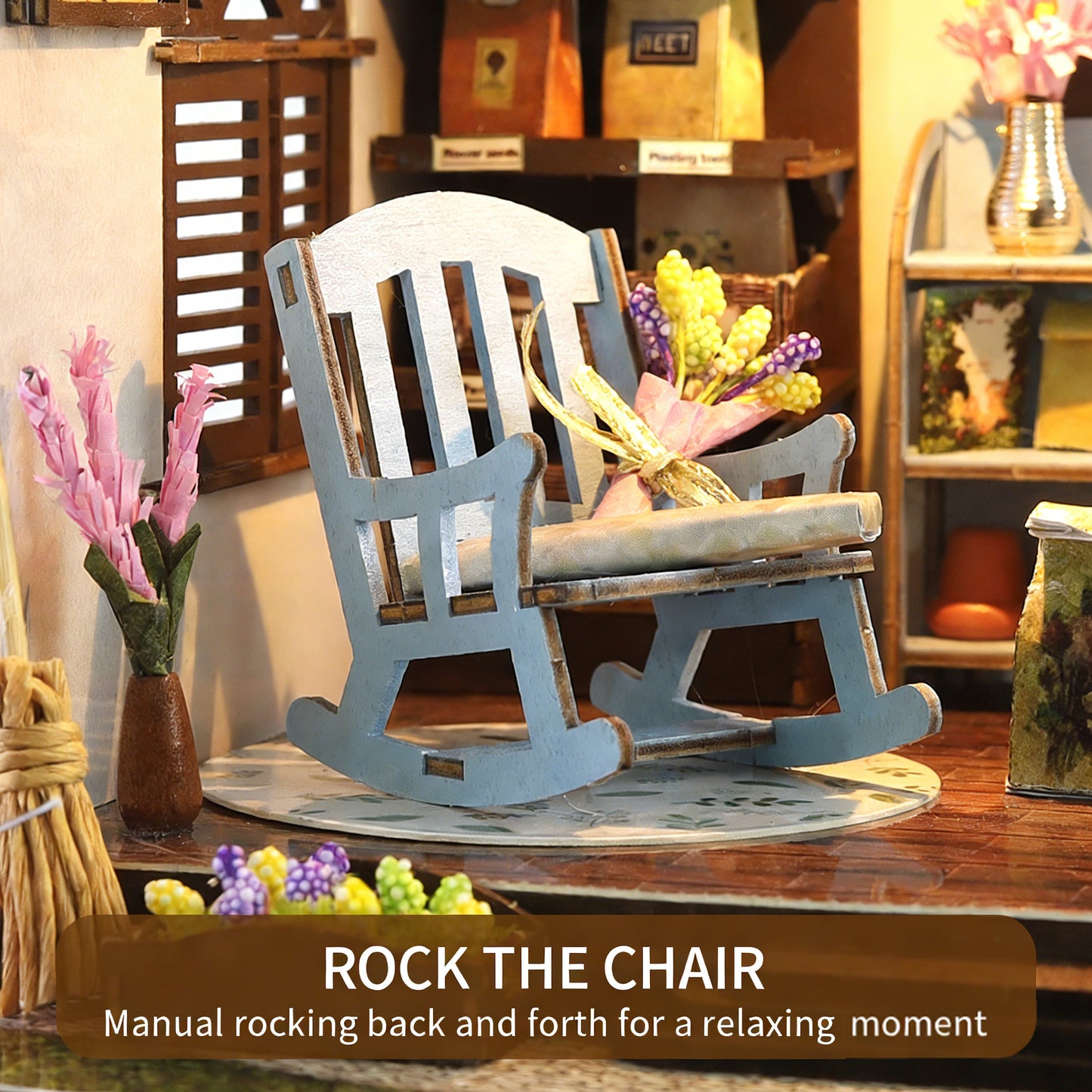 DIY Miniature Greenhouse Craft Kit - Wooden Plant-Themed Dollhouse Buildable Model with LED Lighting, Cozy Decorative Desktop Display for Hobbyists & Relaxation Enthusiasts