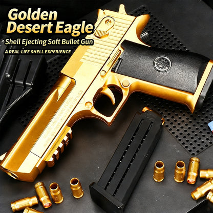 Golden Desert Eagle Shell Ejection Soft Bullet Gun – Realistic Toy Pistol with Removable Magazine, Safe Foam Bullets for Kids & Adults, Ideal for Collection, Cosplay, or Indoor Outdoor Shooting Games