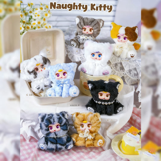 MM Creative Naughty Cat Plush Toy Blind Box, Cute Dolls, Backpack Accessories, Valentine's Day Gift for Girls(Random 1PCS)