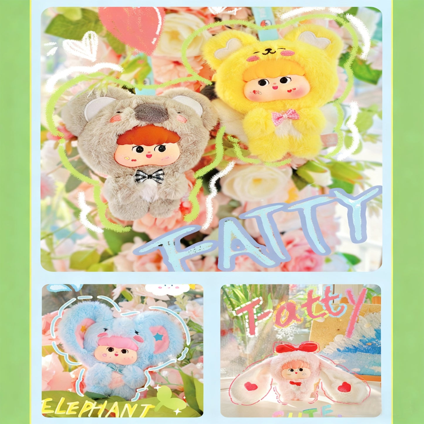 FATTY Large-eared Animal Plush Blind Boxes，Desk Decoration，Bag Accessories,Pop Culture Toys,Gifts for Girls(Random 1 PCS)