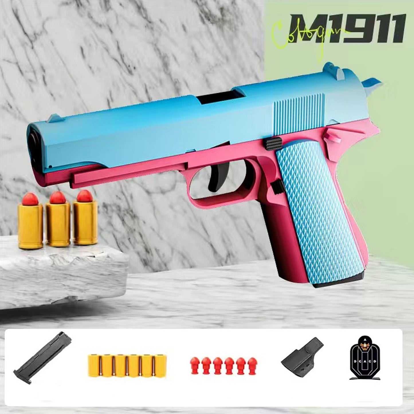 Colt-Style Mechanical Full-Automatic Toy Pistol,Glock Semi-automatic Reloaded Detachable Magazine Automatic Ejector-less Soft-shell Pistol,Gifts for Boys Girls Adults Age 8+