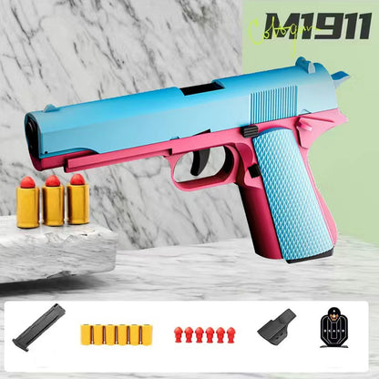 Colt-Style Mechanical Full-Automatic Toy Pistol,Glock Semi-automatic Reloaded Detachable Magazine Automatic Ejector-less Soft-shell Pistol,Gifts for Boys Girls Adults Age 8+