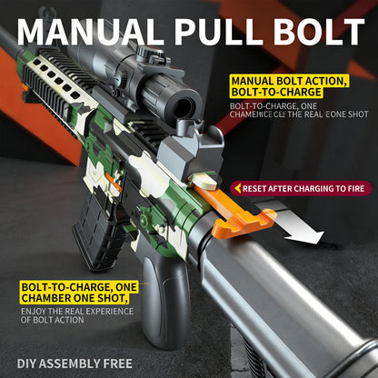 M416 Manual Downfeed Pull-Back Soft-Powder Toy Gun, Children's Single-Shot Assault Rifle, Simulation Submachine Gun，Gifts for Boys Girls Adults Age 8+