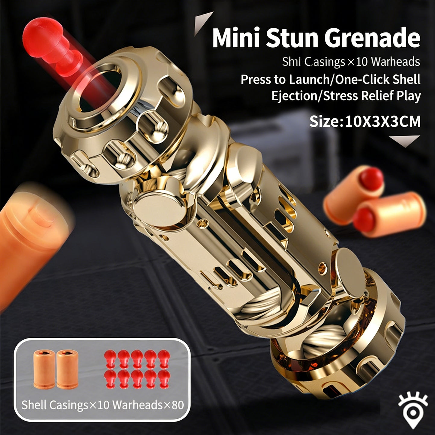 Luxury Gold EDC Fidget Toy，Mini Stun Grenade Shape Stress Relief Tool with Shell Ejection & Rotation for Adults/Kids