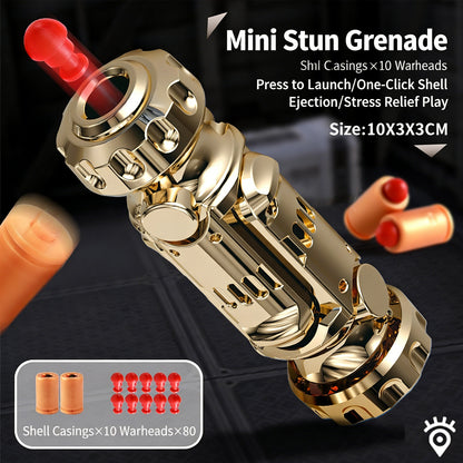 Luxury Gold EDC Fidget Toy，Mini Stun Grenade Shape Stress Relief Tool with Shell Ejection & Rotation for Adults/Kids