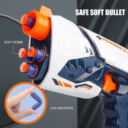 High-Powered Swift Toy Soft Bullet Blaster – Sleek White-Orange-Navy Design, Safe Foam Darts for Kids’ Outdoor Fun & Active Play，Parent-child Outdoor Battle Toy Manual Soft Bullet Gun