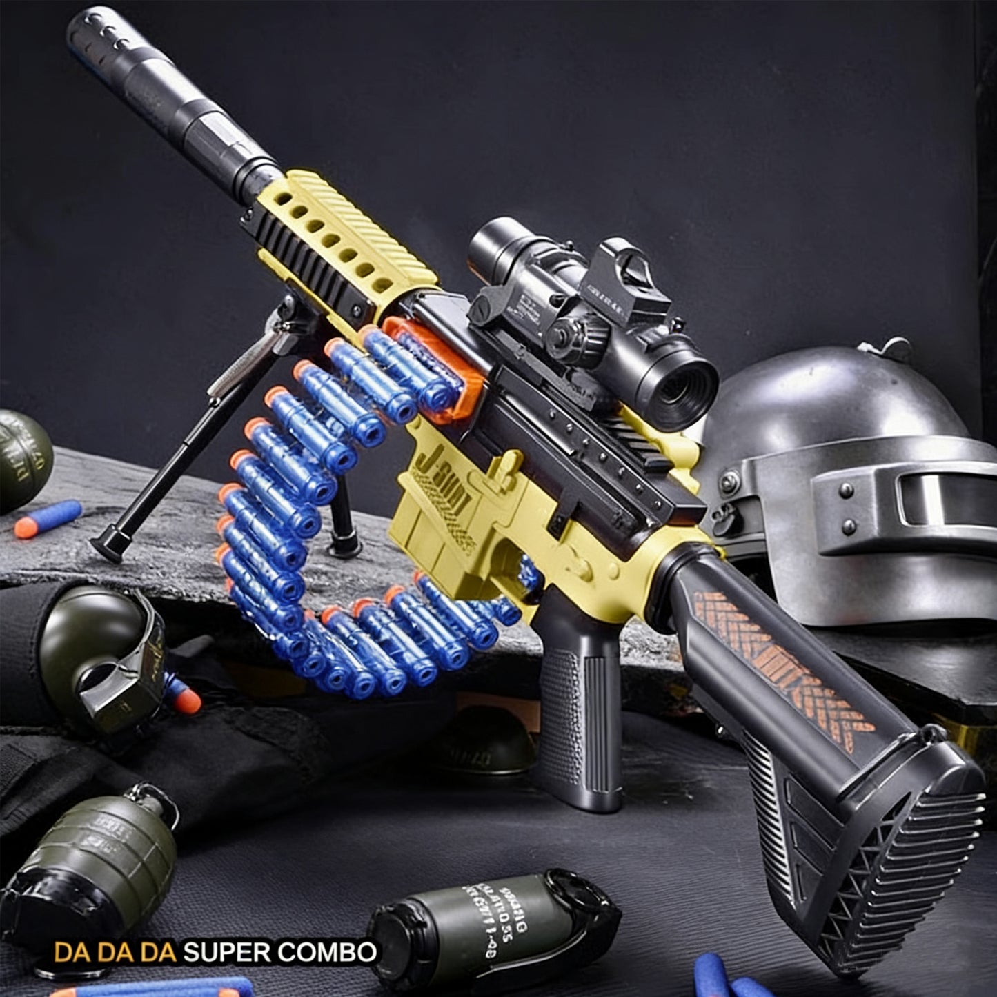M416 Electric Full-Auto Soft Bullet Toy Gun，Huge Ammo Chain + Cool Attachments，Safe Suction Darts
