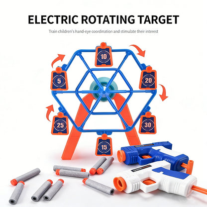 Electric Rotating Shooting Target Soft-bullet Gun, Tabletop Game，Rotating Shooting Target Set，10-12M Long-Range Fun，Tabletop Game，Boost Hand-Eye Coordination – Perfect Parent-Child Rotating Aiming Game