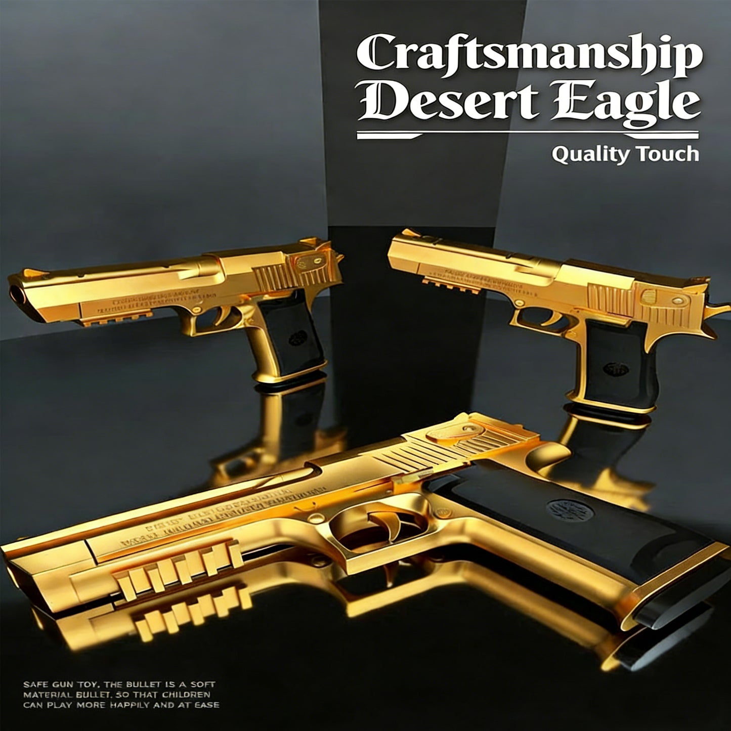 Golden Desert Eagle Shell Ejection Soft Bullet Gun – Realistic Toy Pistol with Removable Magazine, Safe Foam Bullets for Kids & Adults, Ideal for Collection, Cosplay, or Indoor Outdoor Shooting Games