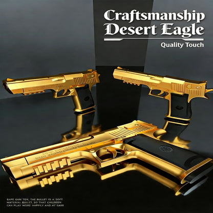 Golden Desert Eagle Shell Ejection Soft Bullet Gun – Realistic Toy Pistol with Removable Magazine, Safe Foam Bullets for Kids & Adults, Ideal for Collection, Cosplay, or Indoor Outdoor Shooting Games
