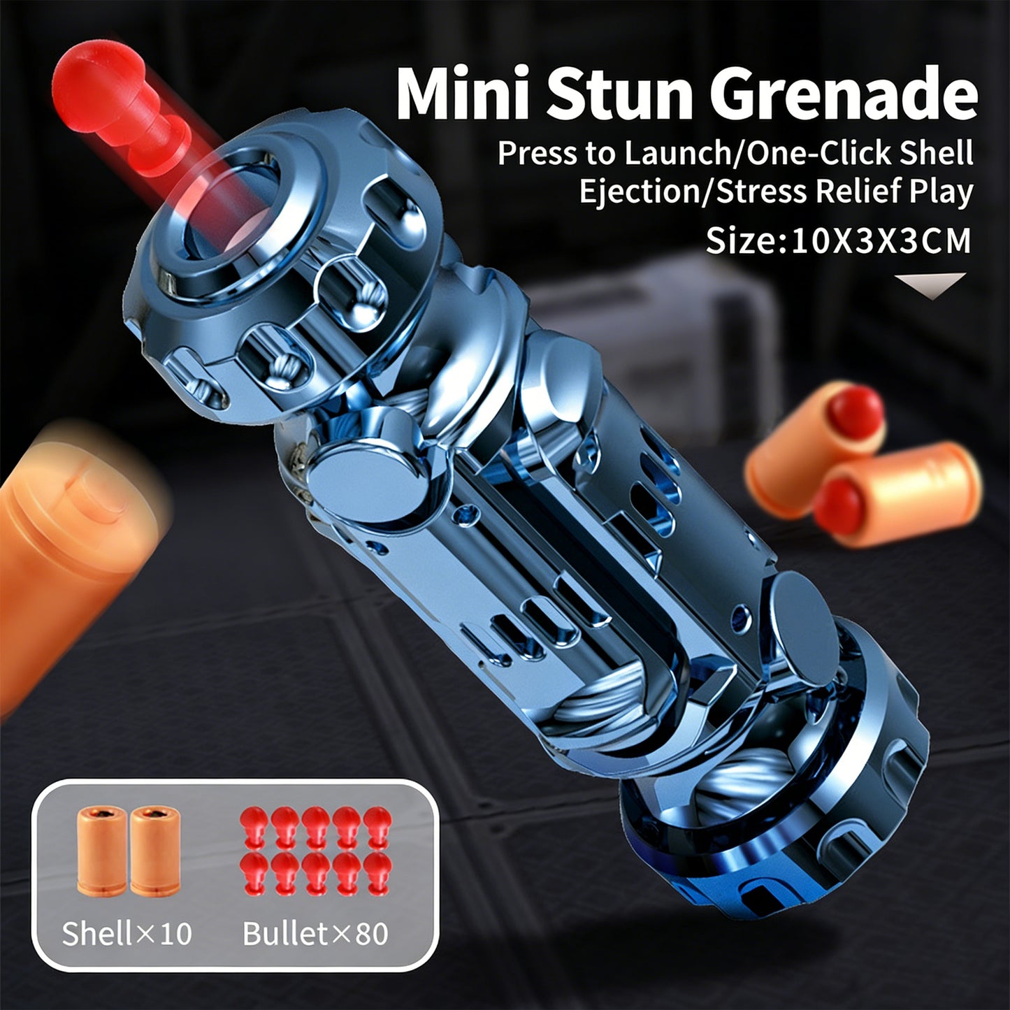 Luxury Gold EDC Fidget Toy，Mini Stun Grenade Shape Stress Relief Tool with Shell Ejection & Rotation for Adults/Kids