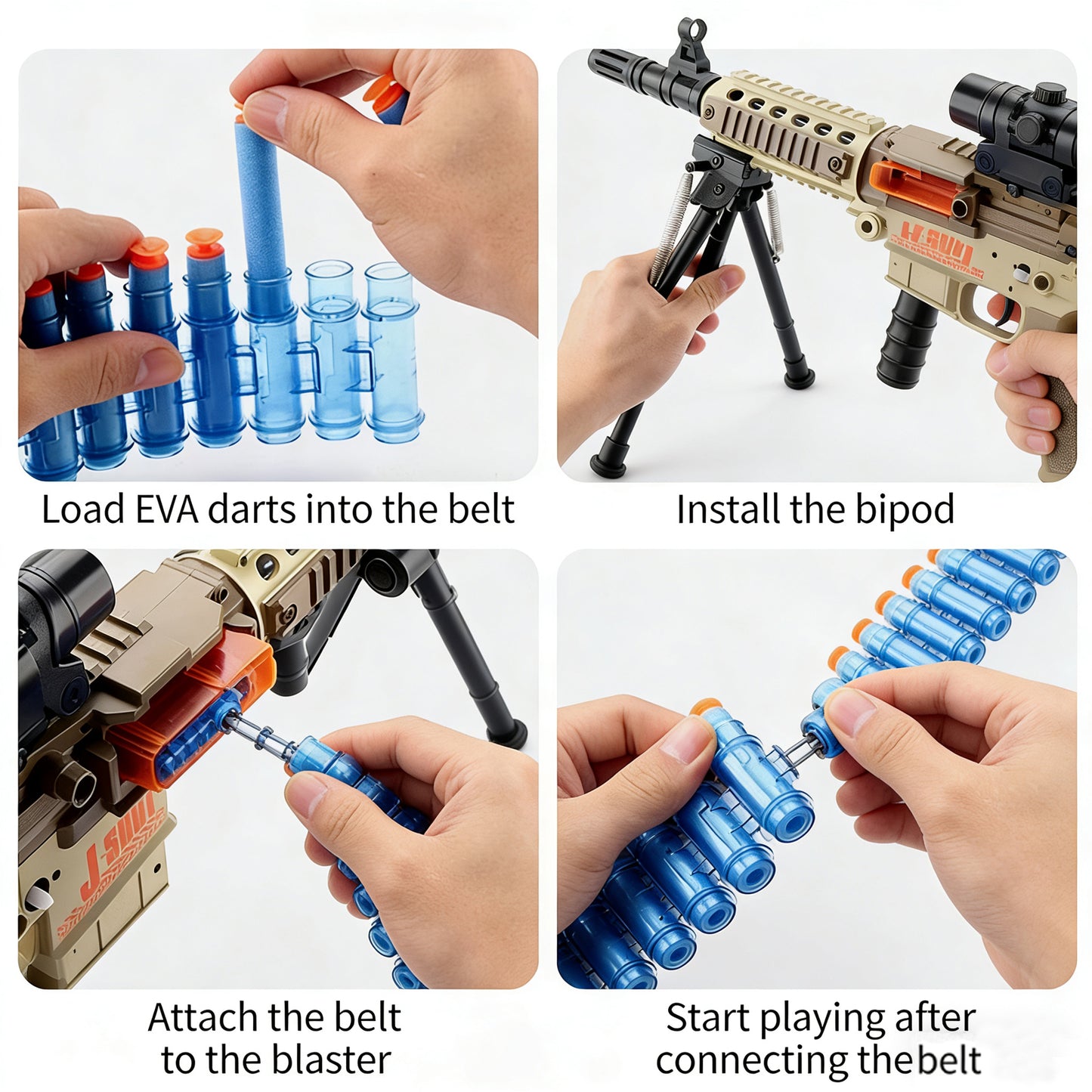 M416 Electric Full-Auto Soft Bullet Toy Gun，Huge Ammo Chain + Cool Attachments，Safe Suction Darts