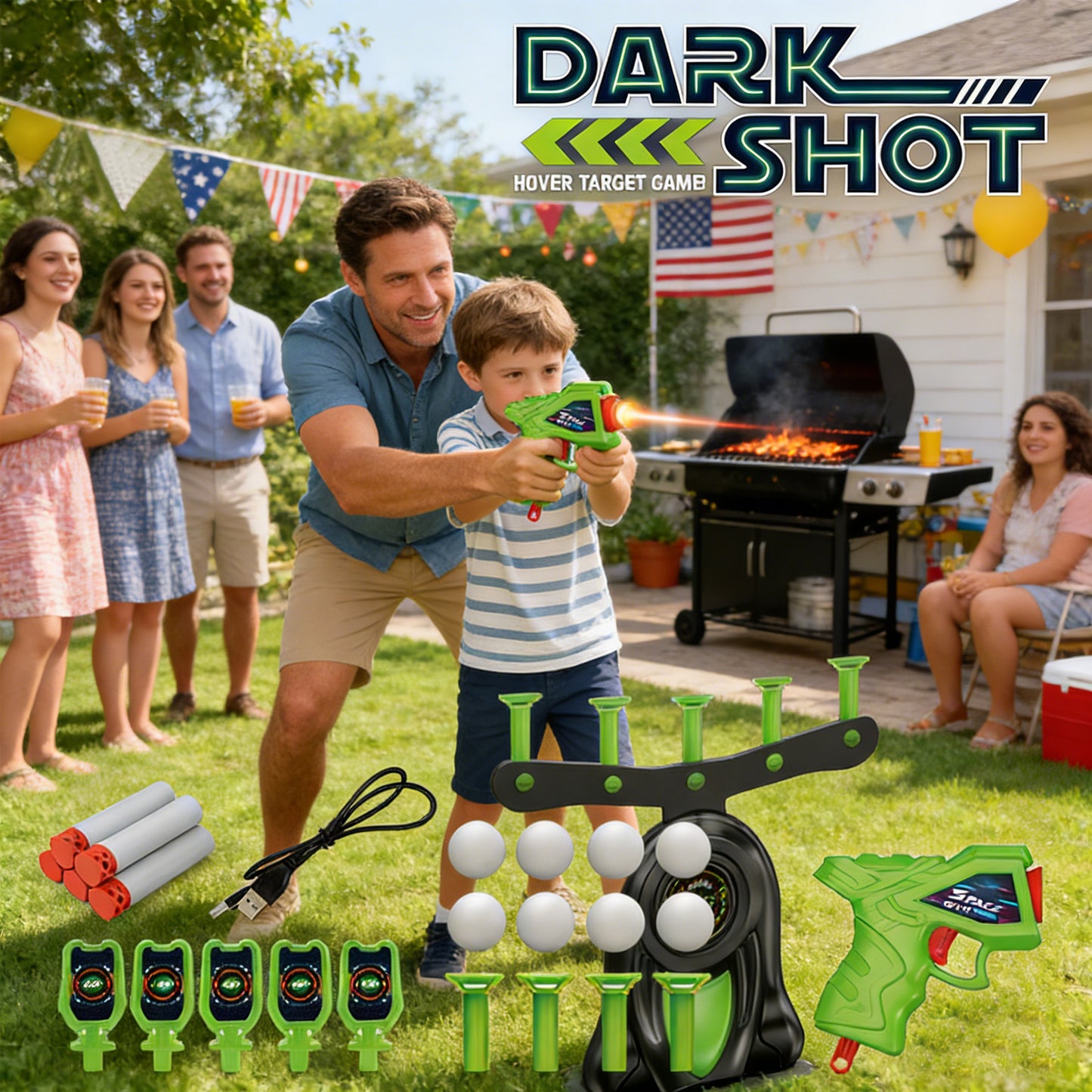 Electrically-powered Suspended Shooting Ball With Night-light Target and Soft Bullet Toy Gun, Tabletop Game，Gifts for Boys Girls Adults Age 8+