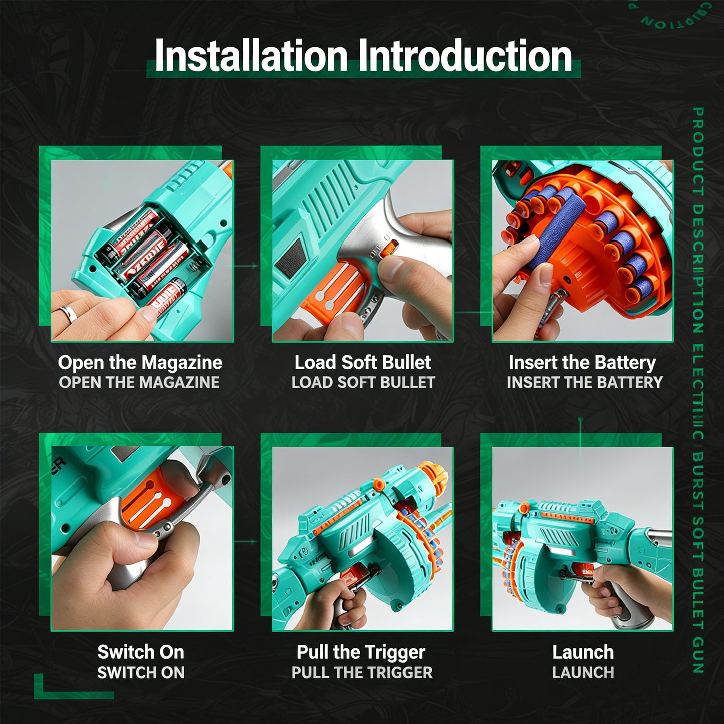 Multi-shot Soft Bullet Gatling Suction Cup Toy Gun,Action-Packed Toy Foam Dart Blaster,Large Rotating Magazine, Safe Rapid-Fire Fun for Kids’ Indoor & Outdoor Adventures