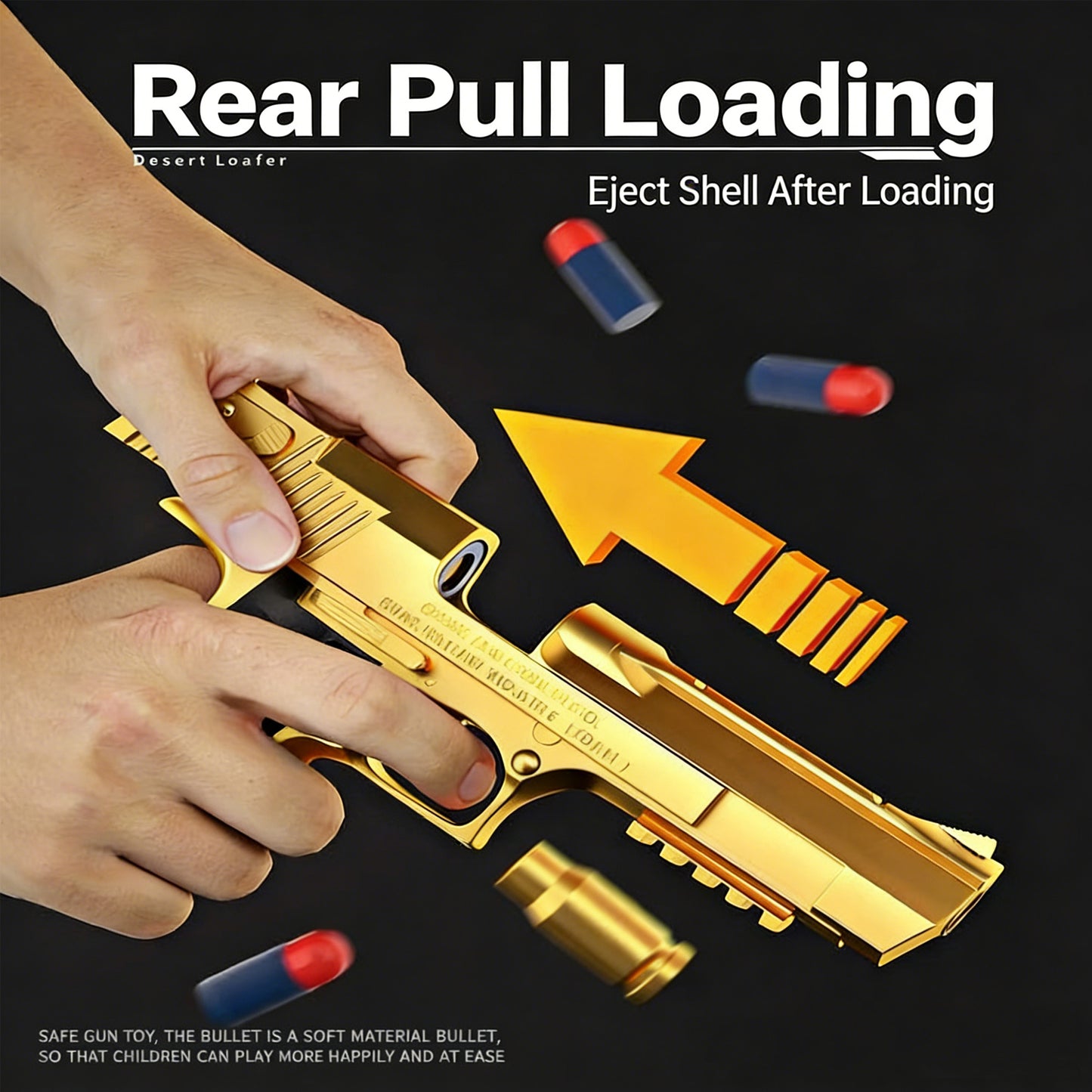 Golden Desert Eagle Shell Ejection Soft Bullet Gun – Realistic Toy Pistol with Removable Magazine, Safe Foam Bullets for Kids & Adults, Ideal for Collection, Cosplay, or Indoor Outdoor Shooting Games