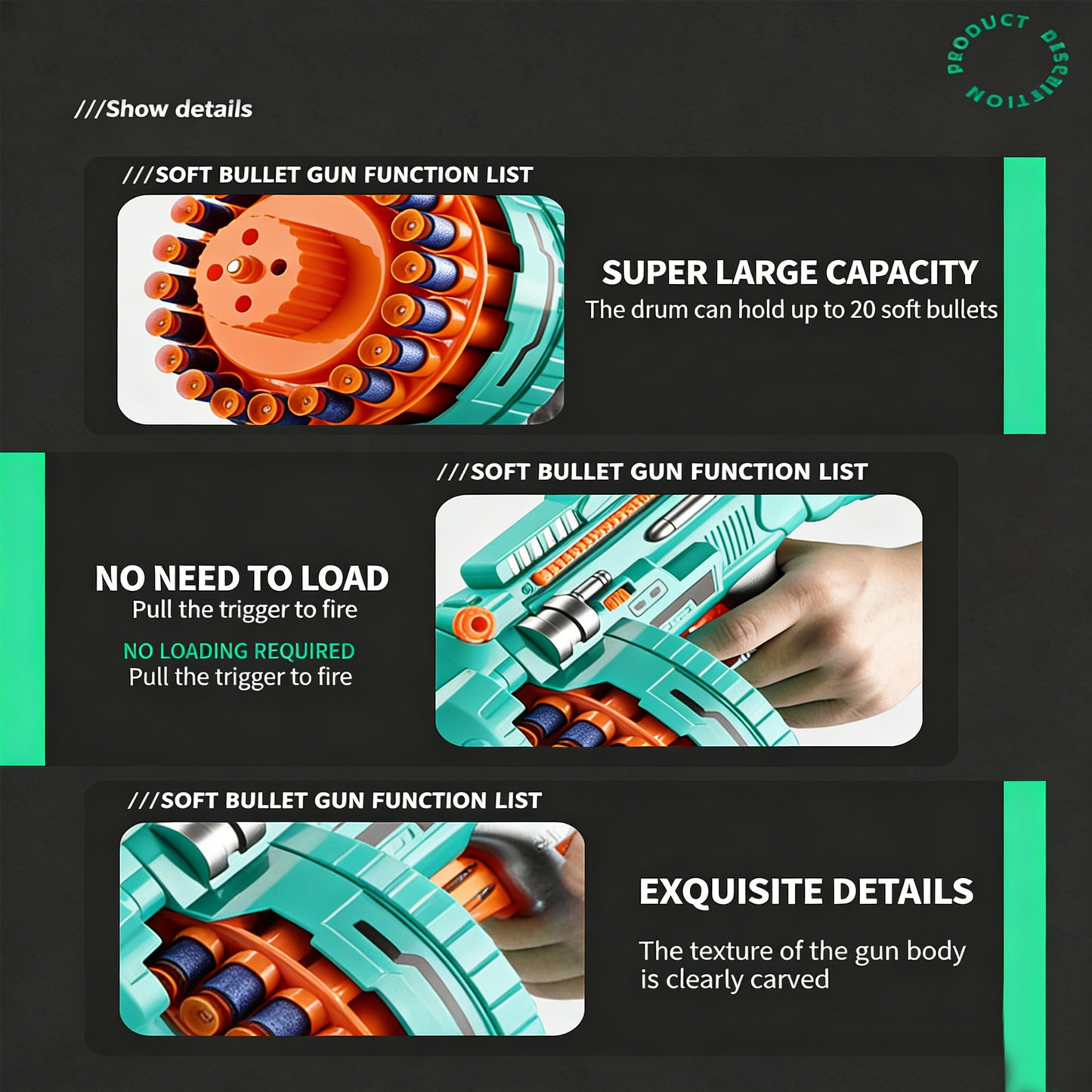 Multi-shot Soft Bullet Gatling Suction Cup Toy Gun,Action-Packed Toy Foam Dart Blaster,Large Rotating Magazine, Safe Rapid-Fire Fun for Kids’ Indoor & Outdoor Adventures