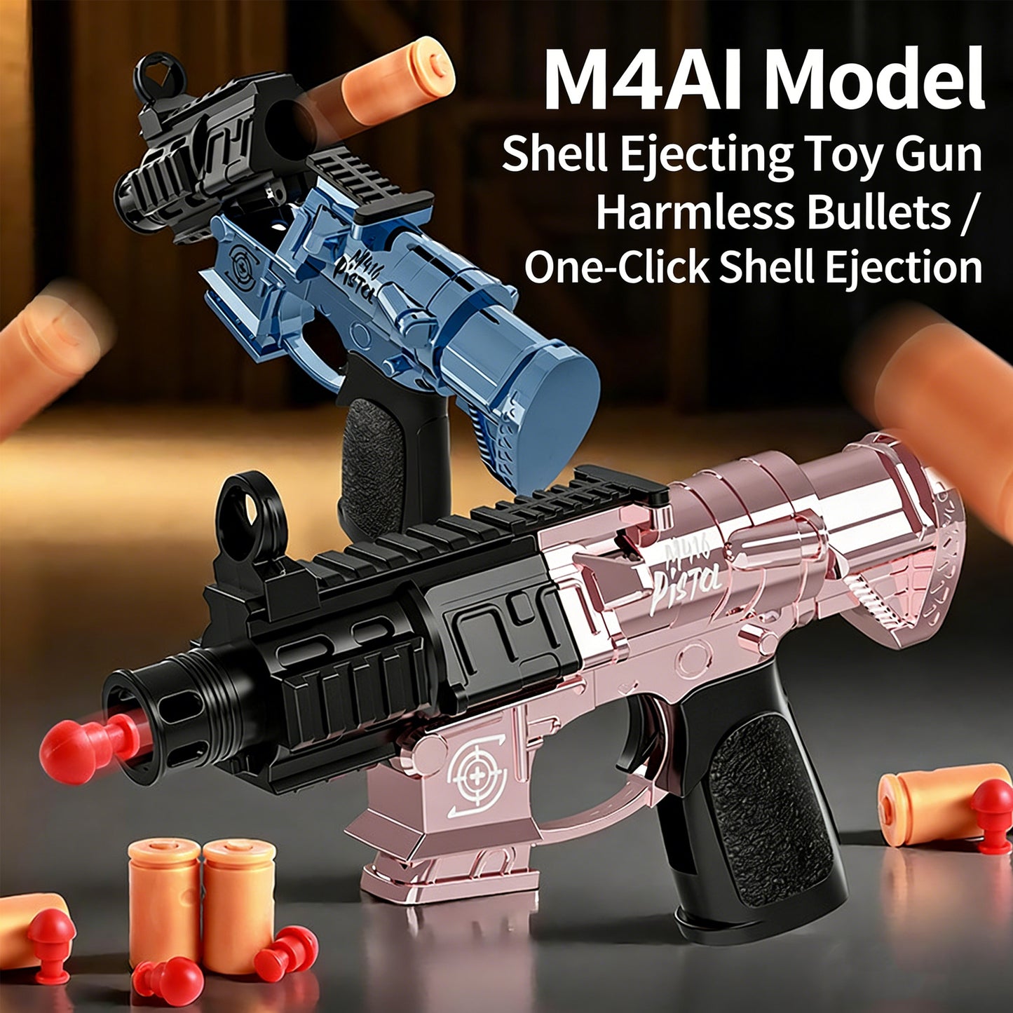 M4 AI Pink Shell-Eject Toy Gun,Realistic Toy Gun for Nerf Guns Darts, Foam Blaster - with Scope 50 Soft Bullets 3 Magazines, Semi-Auto Sniper Rifle Electric M416 Machine Guns for Boys 14+ Age Kids and Adults,Family-Fun