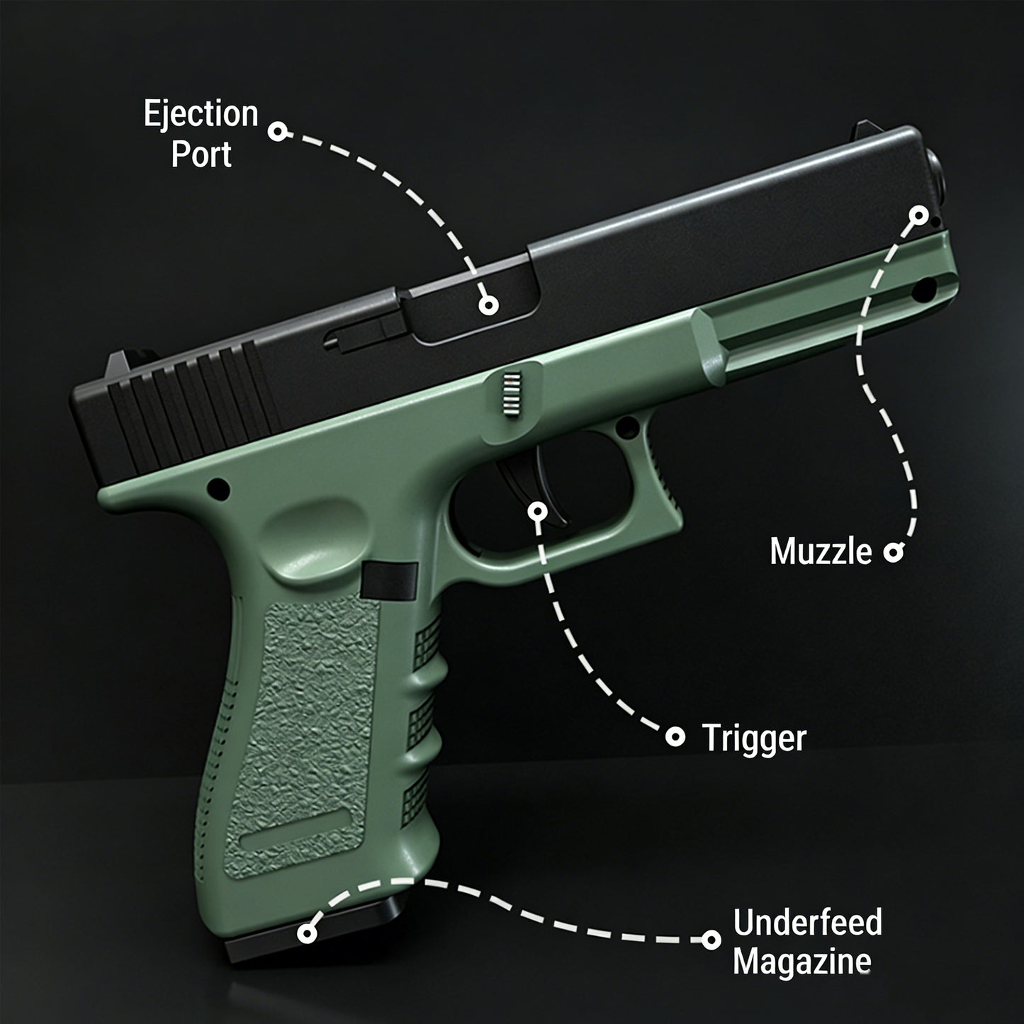 Colt-Style Mechanical Full-Automatic Toy Pistol,Glock Semi-automatic Reloaded Detachable Magazine Automatic Ejector-less Soft-shell Pistol,Gifts for Boys Girls Adults Age 8+