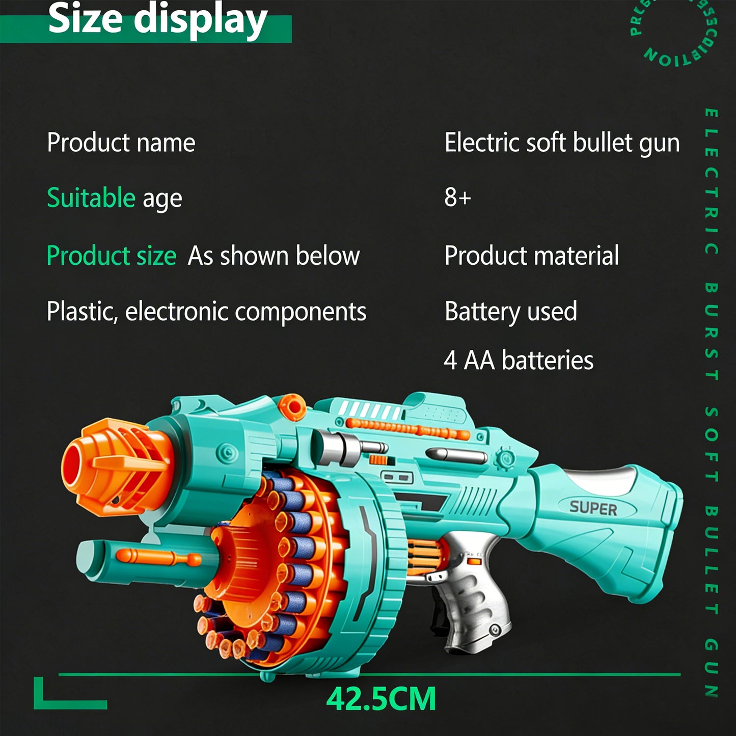 Multi-shot Soft Bullet Gatling Suction Cup Toy Gun,Action-Packed Toy Foam Dart Blaster,Large Rotating Magazine, Safe Rapid-Fire Fun for Kids’ Indoor & Outdoor Adventures