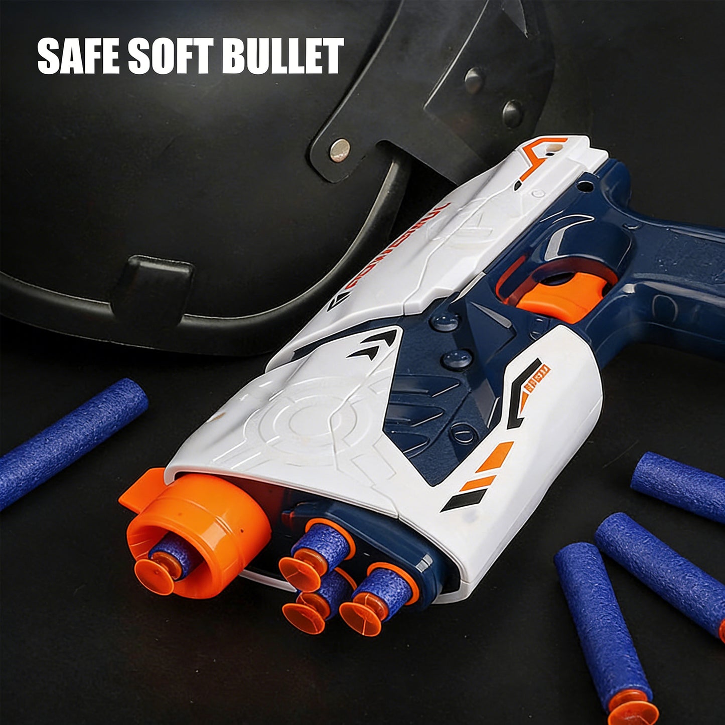 High-Powered Swift Toy Soft Bullet Blaster – Sleek White-Orange-Navy Design, Safe Foam Darts for Kids’ Outdoor Fun & Active Play，Parent-child Outdoor Battle Toy Manual Soft Bullet Gun