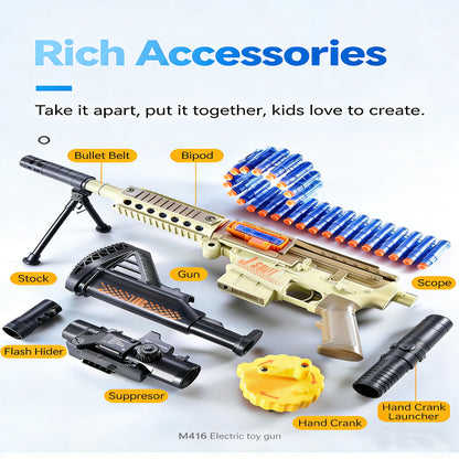 M416 Electric Full-Auto Soft Bullet Toy Gun，Huge Ammo Chain + Cool Attachments，Safe Suction Darts