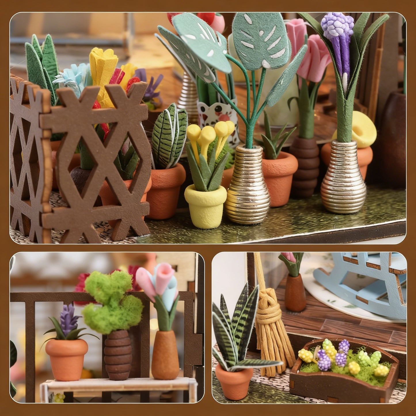 DIY Miniature Greenhouse Craft Kit - Wooden Plant-Themed Dollhouse Buildable Model with LED Lighting, Cozy Decorative Desktop Display for Hobbyists & Relaxation Enthusiasts