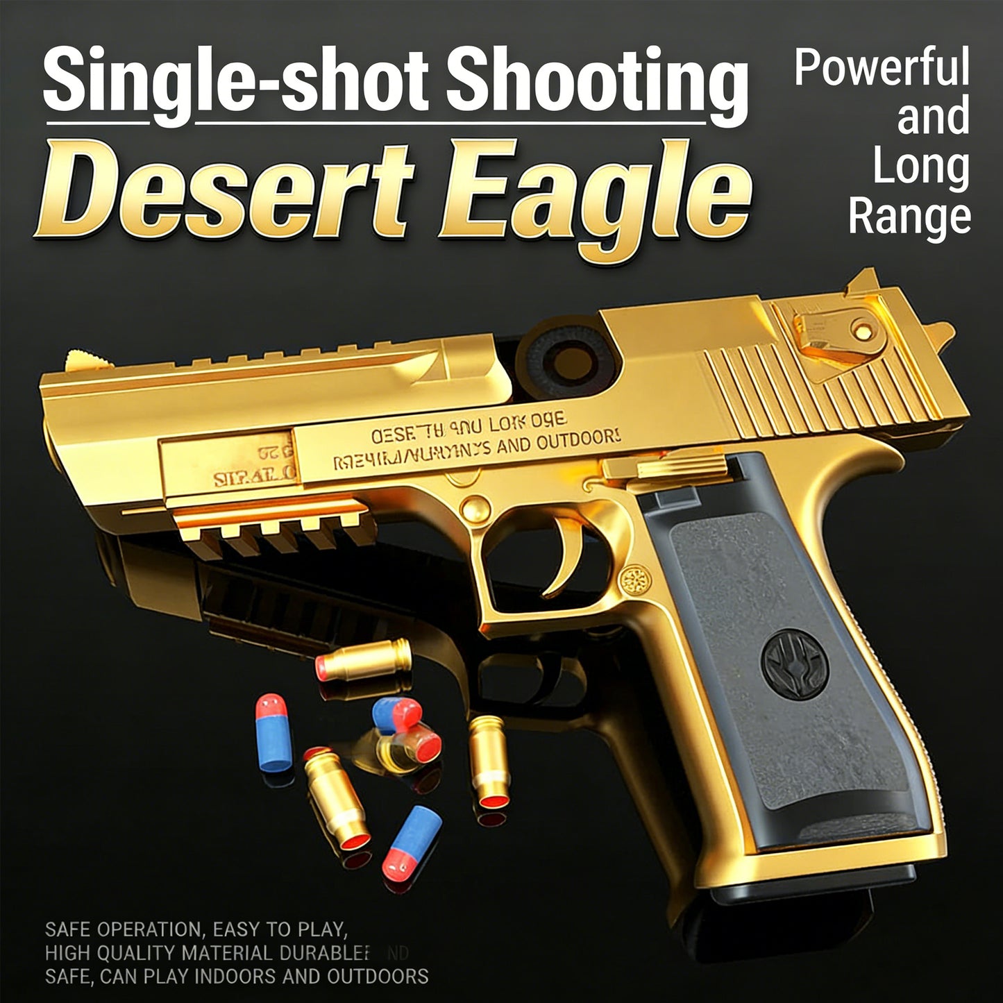 Golden Desert Eagle Shell Ejection Soft Bullet Gun – Realistic Toy Pistol with Removable Magazine, Safe Foam Bullets for Kids & Adults, Ideal for Collection, Cosplay, or Indoor Outdoor Shooting Games
