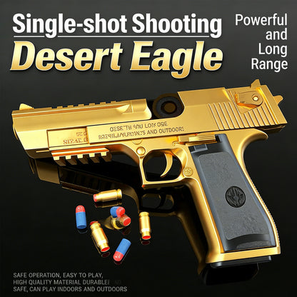 Golden Desert Eagle Shell Ejection Soft Bullet Gun – Realistic Toy Pistol with Removable Magazine, Safe Foam Bullets for Kids & Adults, Ideal for Collection, Cosplay, or Indoor Outdoor Shooting Games