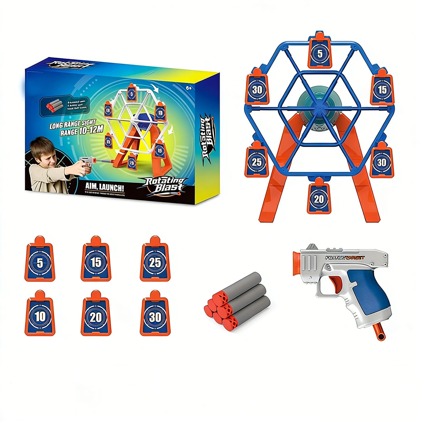 Electric Rotating Shooting Target Soft-bullet Gun, Tabletop Game，Rotating Shooting Target Set，10-12M Long-Range Fun，Tabletop Game，Boost Hand-Eye Coordination – Perfect Parent-Child Rotating Aiming Game