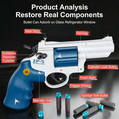 38 PCS Revolver Soft Bullet Toy Gun，Mechanical Linkage Foam Dart Blaster for Kids