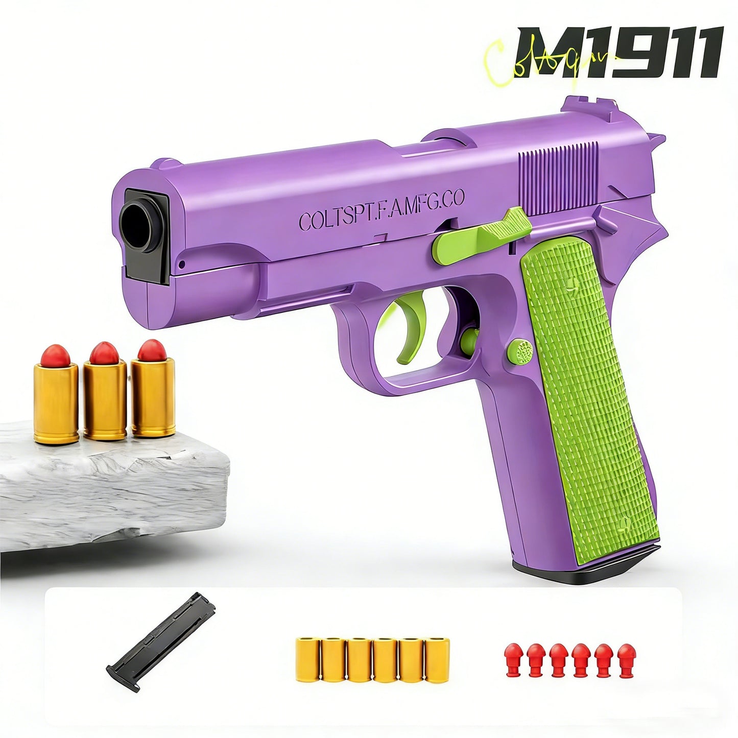 Colt-Style Mechanical Full-Automatic Toy Pistol,Glock Semi-automatic Reloaded Detachable Magazine Automatic Ejector-less Soft-shell Pistol,Gifts for Boys Girls Adults Age 8+