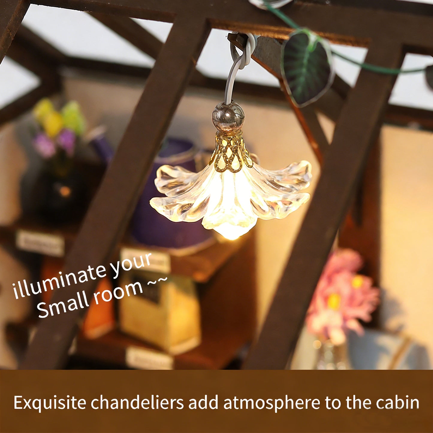 DIY Miniature Greenhouse Craft Kit - Wooden Plant-Themed Dollhouse Buildable Model with LED Lighting, Cozy Decorative Desktop Display for Hobbyists & Relaxation Enthusiasts