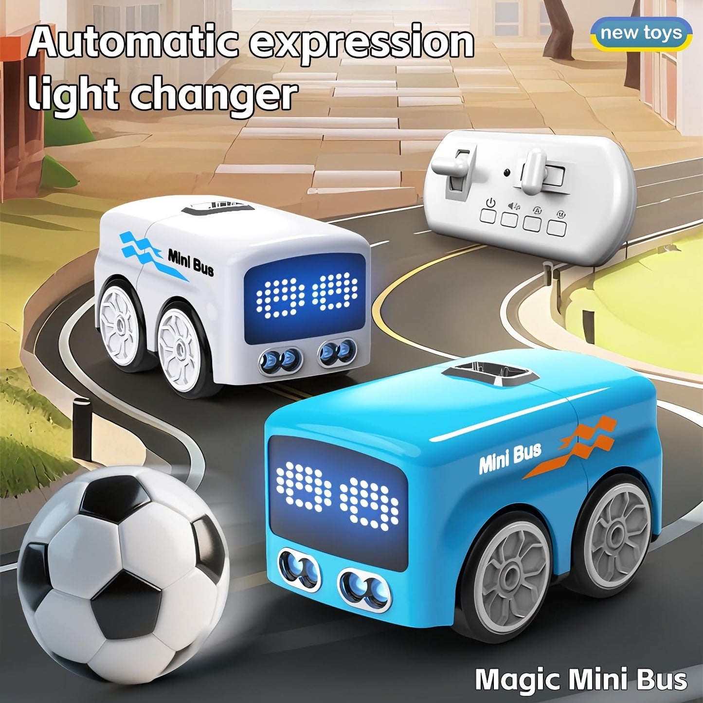 Magical Mini Bus Toy-5-in-1 multi-functional,features line-following function,gesture-controlled following car toy,with follow and avoidance modes,football interaction,and fun dynamic effects