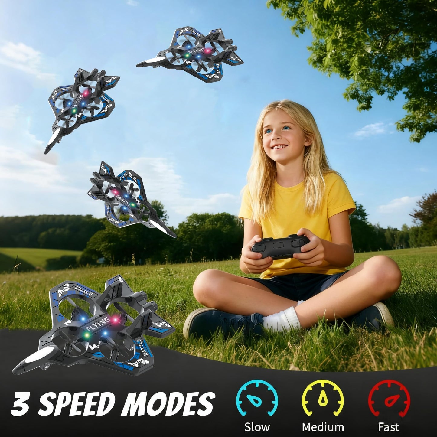 [2025 New]M33 Foam Remote Control Airplanes for Kids， RC Plane Airplane Toys for Boys Kids Beginners, RC Planes Fighter Jet Helicopter Drones for Kids Adults, 360° Flip Easy to Fly (blue)